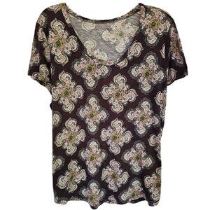 🌸 LOFT XL Scoop Neck Tee – Floral & Geometric Charm - Size XL